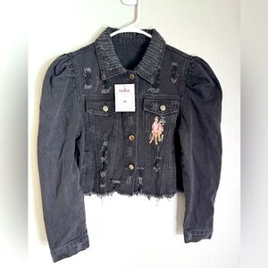 Mama Drama Black Denim Cropped Jacket Size Medium NWT